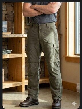 Cabelas Army Green Nylon Convertible Pants Sz 38/32